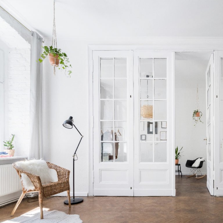 Scandinavian interior with glass door